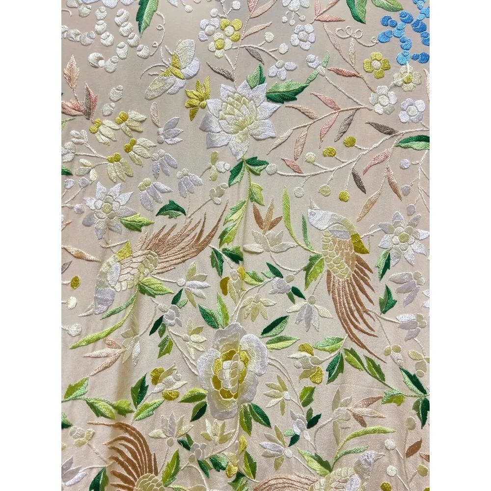 Maya Matazaro Boutique Pale Yellow Silk Floral Opera Coat Kimono